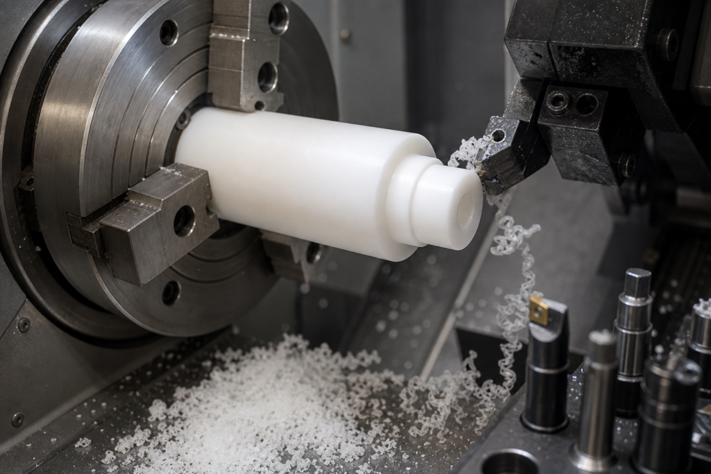 CNC plastic turning service machining a precision nylon cylindrical part